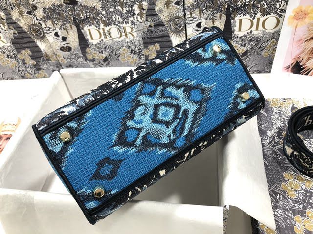 Dior女包 迪奧Lady D-Lite五格刺繡椰樹藍手袋 Dior手提肩背斜挎包  dfk1812